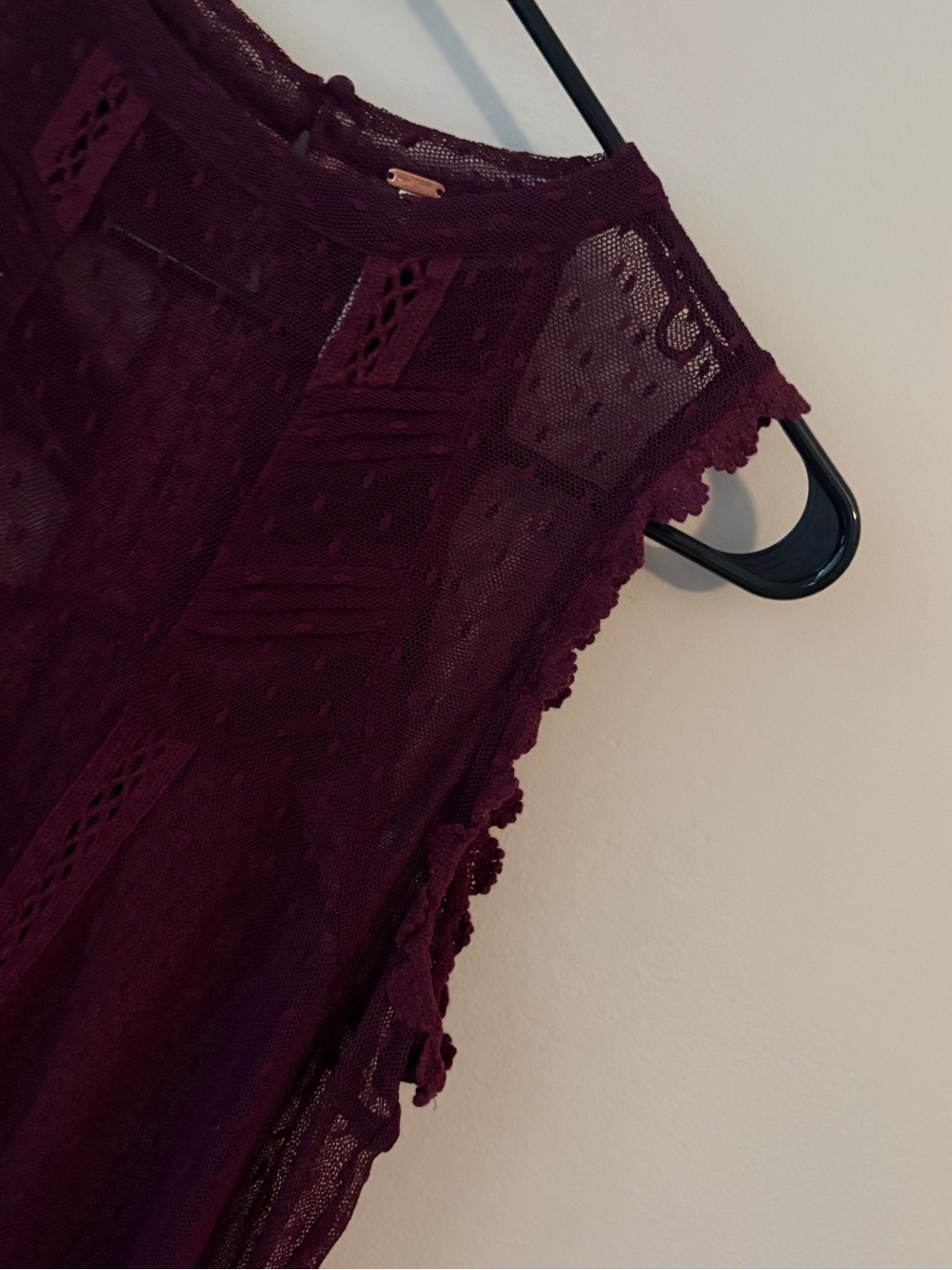 Free People Lace Mesh Sleeveless Top in Burgundy - Picture 5 of 5